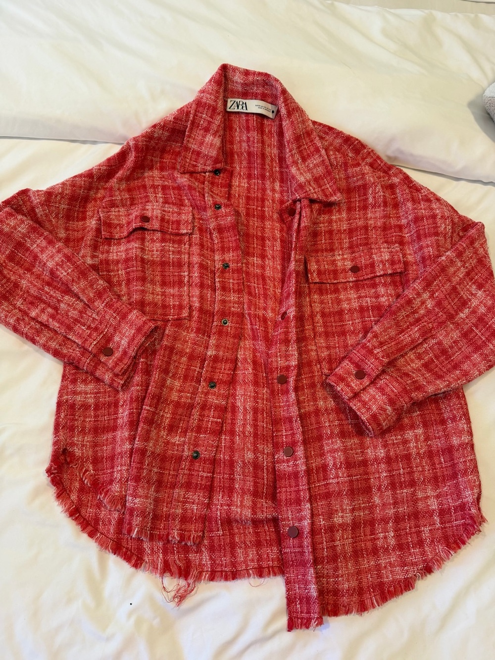 Zara Red Plaid Button-Down Overshirt
